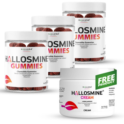 Hallosmine Gummies Circulation & Vein Support 90 Gummys + FREE Leg Cream 4oz