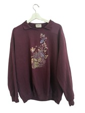 VTG Northern Reflections Womens plum Purple Collared Sweatshirt Birds L
