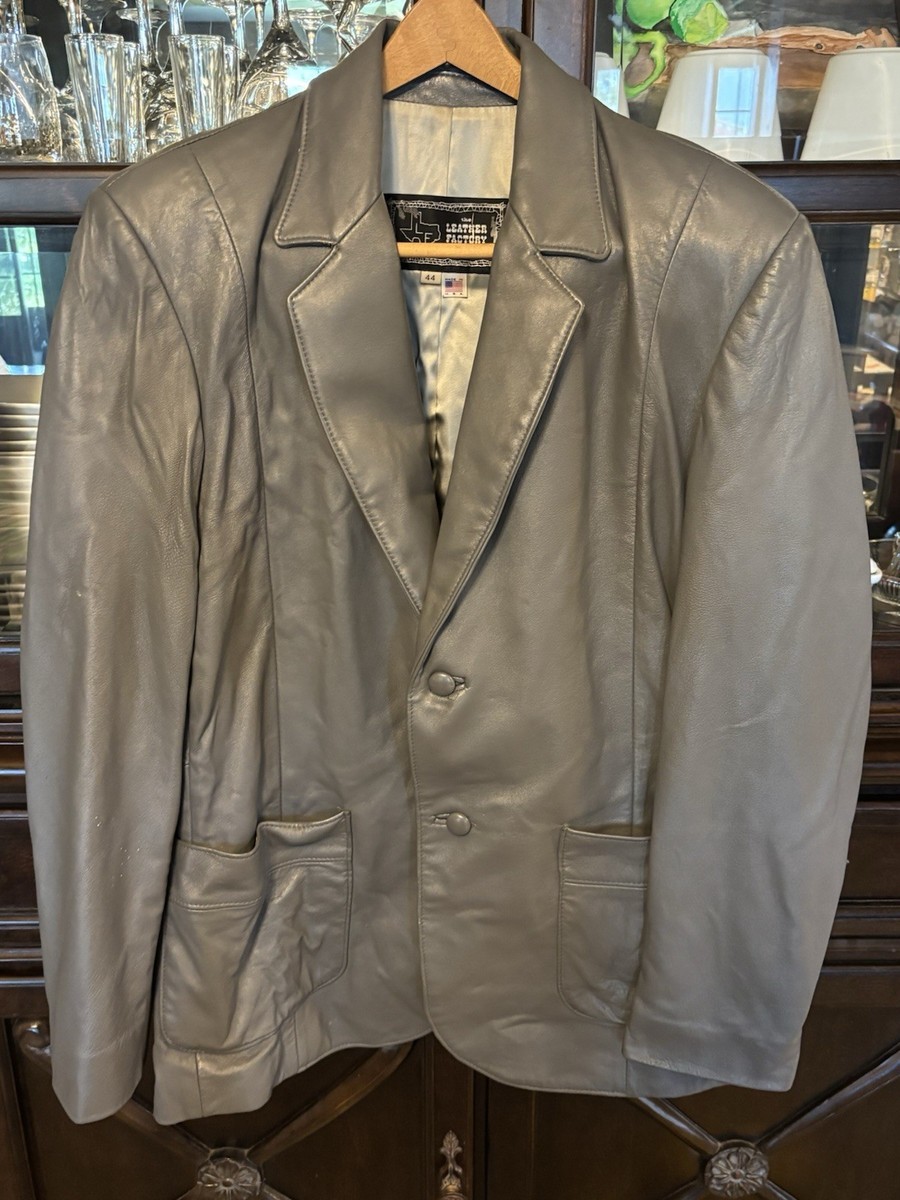 The Leather Factory Men's 44 Gray Coat Pharr Texas Vintage 