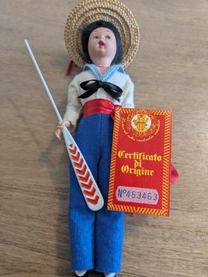 SELTENE Vintage Lenci venezianische Gondoliere Puppe Originalkarton & Herkunftszertifikat - 10 Zoll