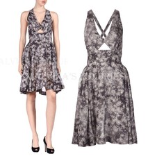 STELLA MCCARTNEY DRESS GRAY FLORAL CUTOUT CRISS CROSS $1,630 sz 42 US 6