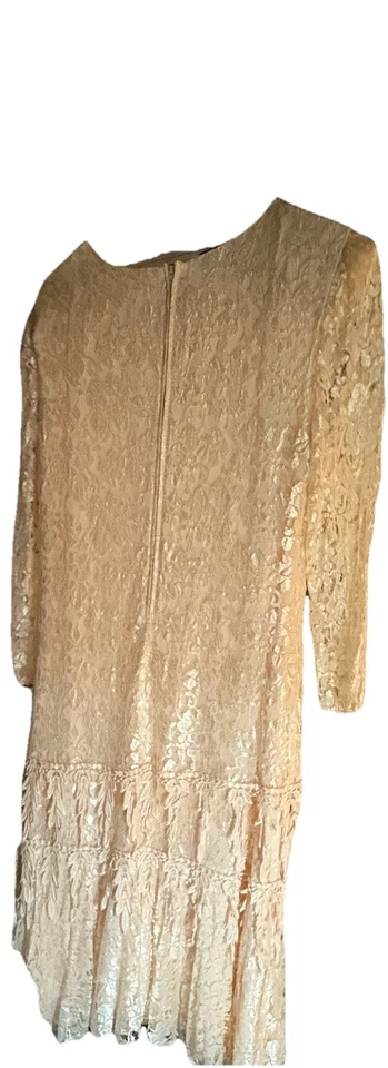 Vestido de renda vintage Úrsula da Suíça marfim tamanho 7/8 manga comprida blusa - Imagem 2 de 4