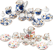 2 Set 1:12 Dollhouse Miniature Porcelain Tea Cup 30 Pieces Mini Flowers Pattern