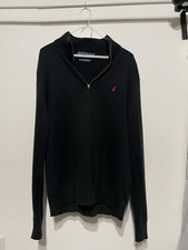 Polo Ralph Lauren Black Cotton Knit 1/4 Zip Mock Neck Pullover Sweater Men's M