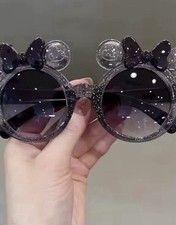 Toddler Sparkle Black Minnie-Inspired Round Sunglasses