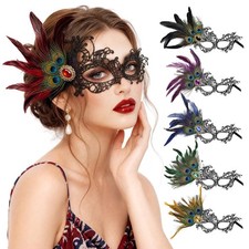 6pcs Feather Masquerade Masks for Women - Mardi Gras, Halloween Party Costumes