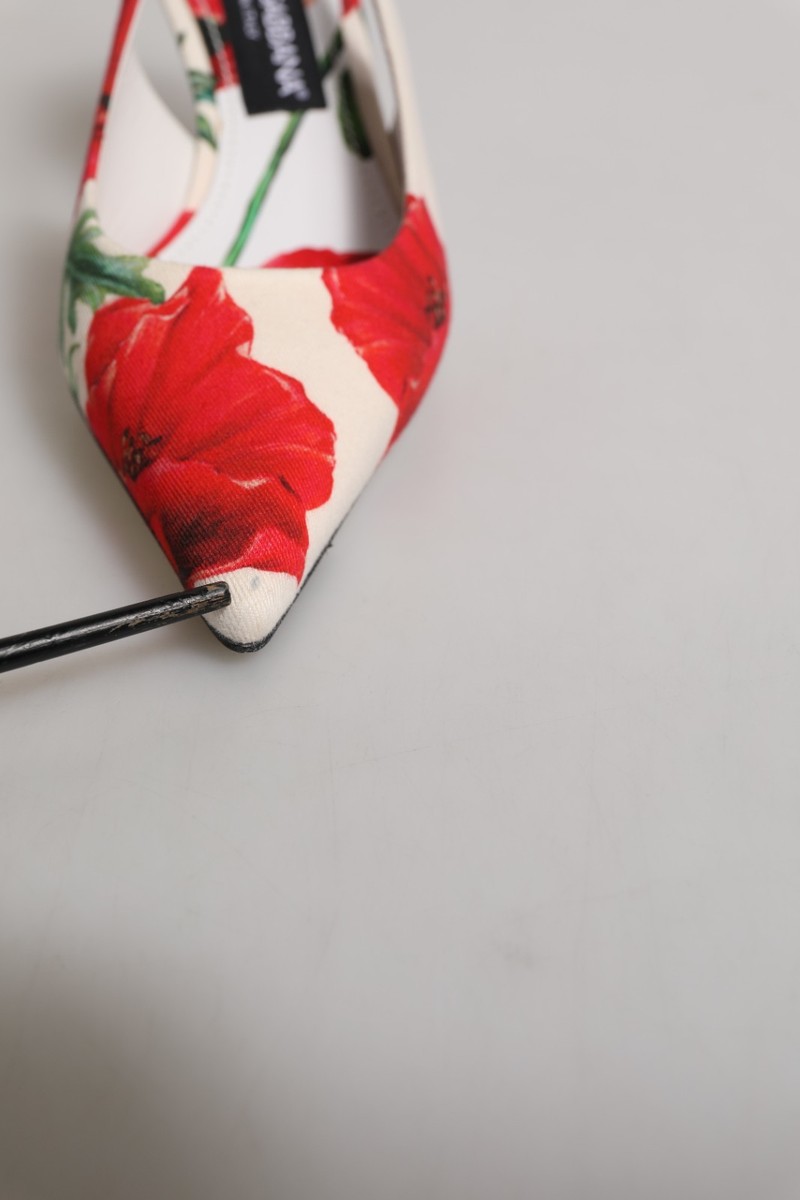 DOLCE & GABBANA Shoes White Floral Heels Slingback Sandals