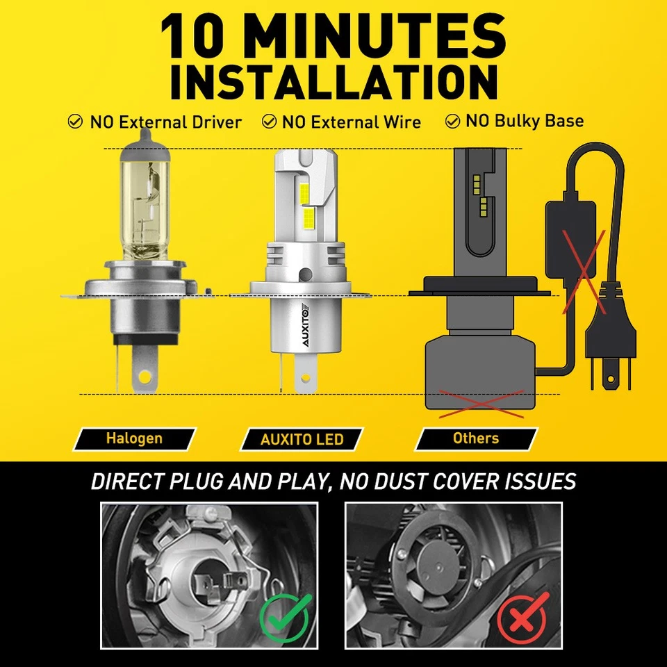 AUXITO H4 9003 LED Headlight Low High Beam Bulbs Bright 200W HID White 6500K - Image 3 of 4