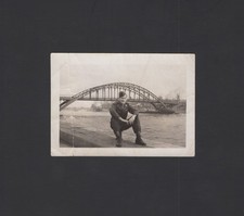 WWII Era Snapshot U.S. Soldier by Bridge, Germany March 1946 Named Dated