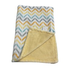 Little Miracles Baby Blanket Geometric Yellow Fleece Aqua Gray Orange Zig Zag