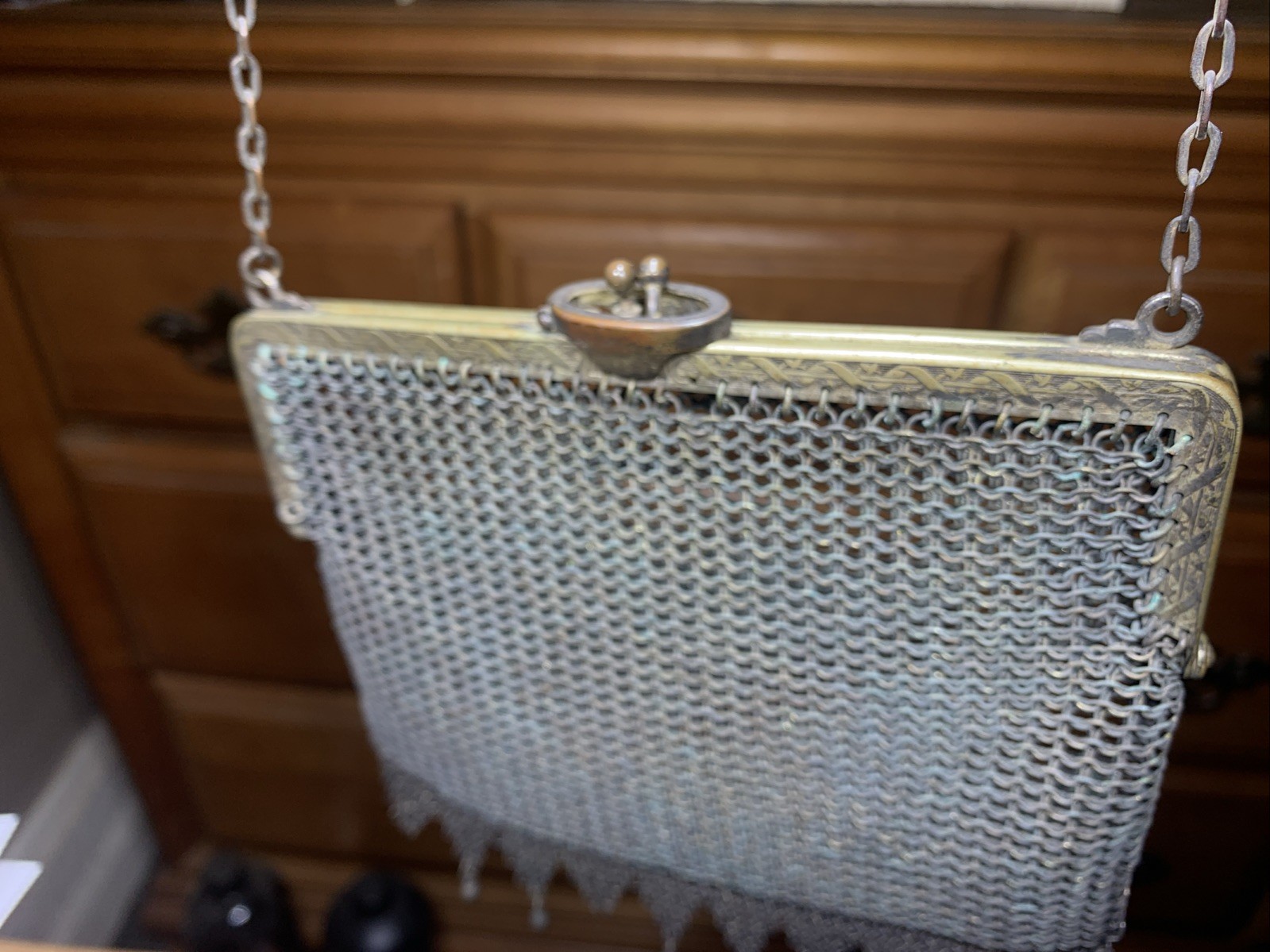 Rare Antique SilverTone Chain Mesh Purse - image 2