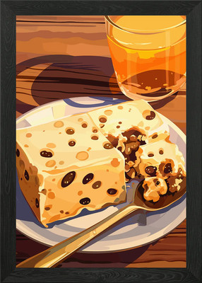 Raisin Bread Pudding with Orange Ju Framed Wall Art Poster Canvas Print Picture
