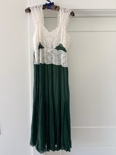 Vintage 1930s Emerald Green Silk Chiffon Lace Gown Bias Cut Sheer Slip Dress S M