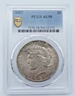 1927-P Peace Silver Dollar PCGS AU58 Gold Shield Label - T386