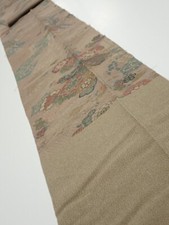 4H09z70 Japanese Kimono Crepe Silk FABRIC Flowers Brown-Gray 85.0x6.9