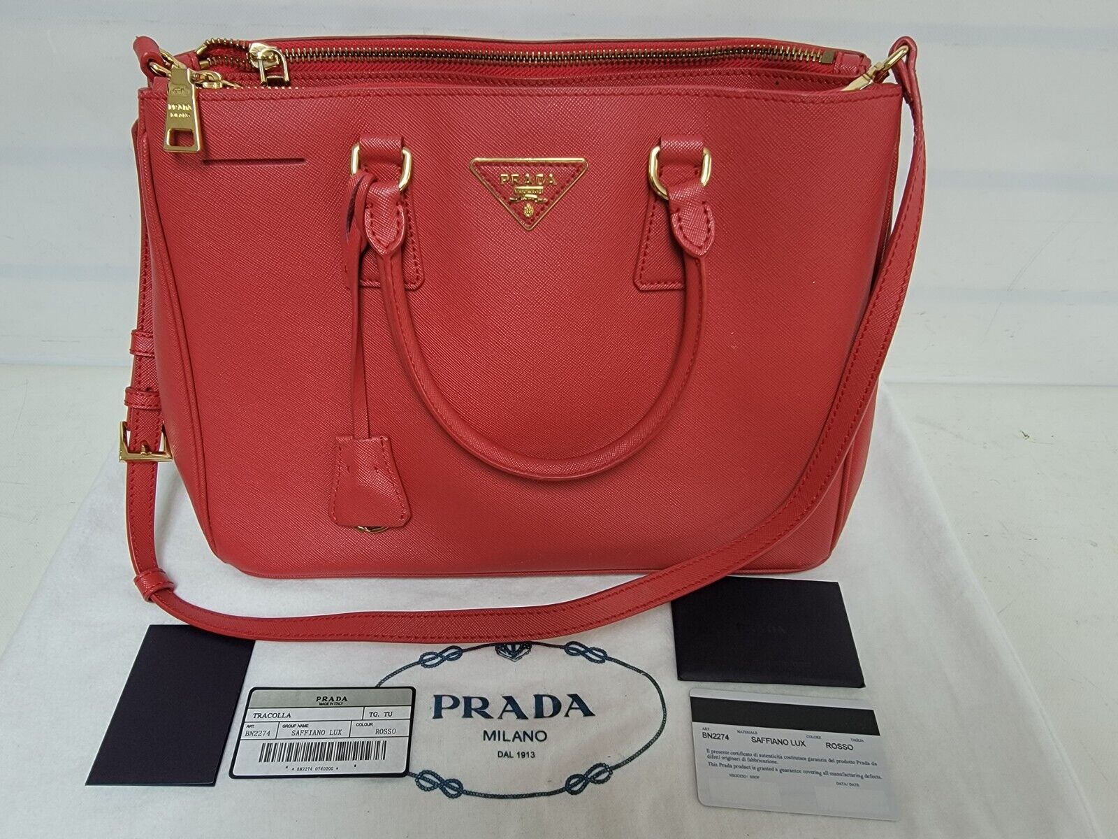 Prada Promenade Bag Vernice Saffiano Leather Tall Red