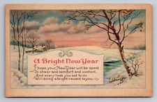Vintage New Year Postcard Series Antique Winter Home Scene USA Made Divided Back