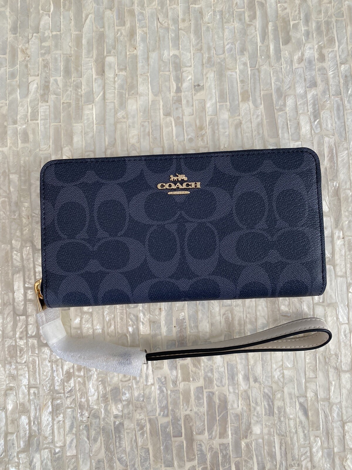 Coach Long Zip Around Wallet In Signature Canvas Gold/DENIM MULTI 