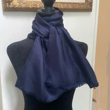 Mark Cross Navy Rectangular Silk Scarf