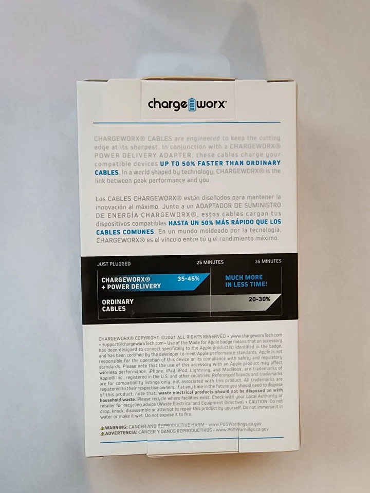 Lightning to USB-C Cable  ChargeWorx CX4630WH 10 Ft MFi-Certified - Image 3 of 3