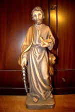 ANTIQUE 19" HAND CARVED WOOD CARVING PATRON SAINT JOSEPH FIGURE STATUE SCULPTURE