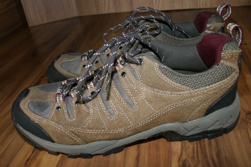 mens hiking boots sz 10.5 shoes low suede brown maroon burgundy ! - Picture 6 of 8