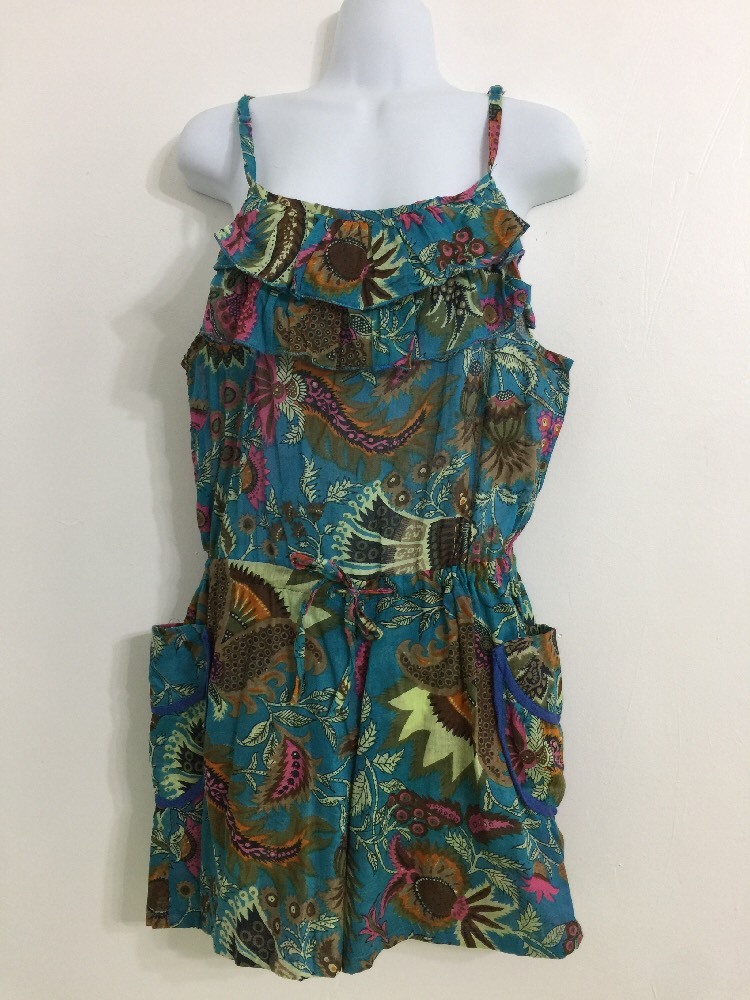Romper JumpSuit 1 Piece Shorts Turquoise Flower Ruffles Free Size Gypsy Rose-image