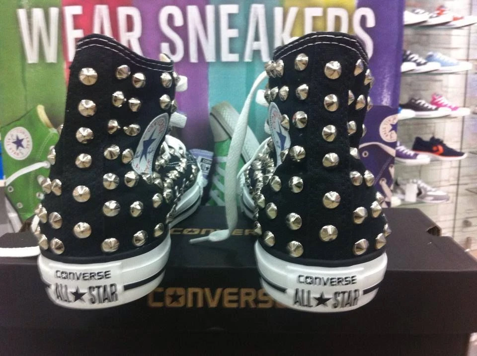 Converse All star Alte Nere personalizzate con Borchie Argento Clean no logo  - Immagine 2 di 4