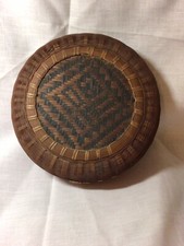 Antique Woven Lidded Chinese Basket 9 Inches Signed