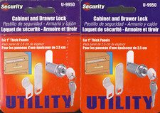 2 Defender Security U-9950 Drawer and Cabinet Locks For 1" Panels NEW SEALED