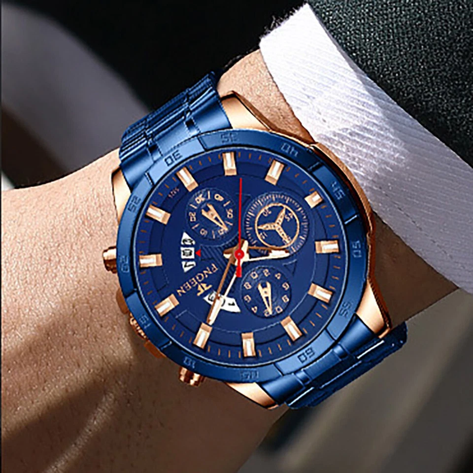 FNGEEN Fashion Luxury Stainless Steel Mens Waterproof Date Quartz Wrist Watches - Image 3 of 3