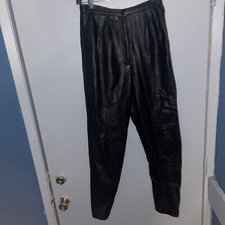 Vintage Sangucci Leather Black Pleated Pants Belt Loops Women  s Size 8 M