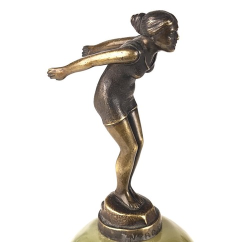 ART DECO Bronze Figur Schwimmerin VERONIKA Onyx-Sockel signiert um 1933 O931 - Picture 2 of 16