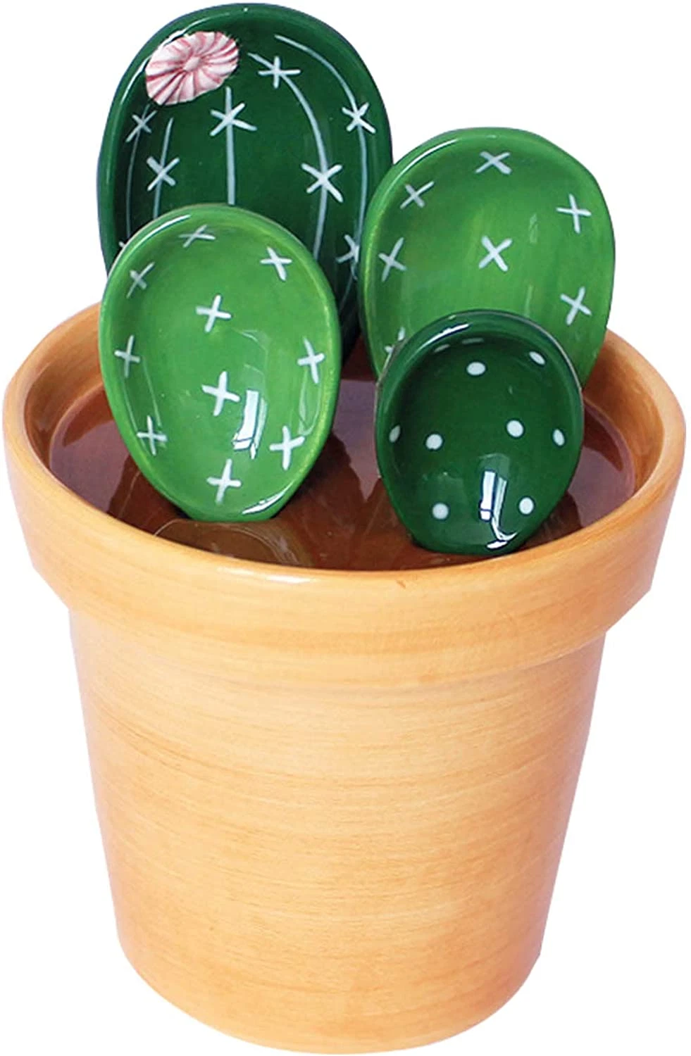 Cactus Measuring Spoons Set in Pot Cute Ceramic Kitchen Measuring Cups