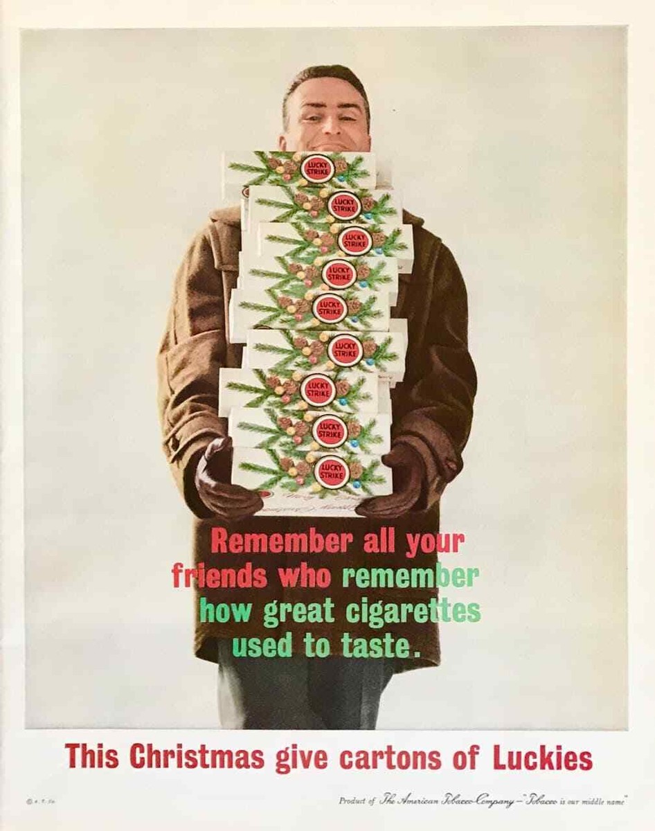 1960 Lucky Strike Cigarettes PRINT AD This Christmas Give Cartons