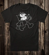 Unisex Cotton Tee T Shirt Novelty Cartoon Art Felix The Cat Vtg Art Retro