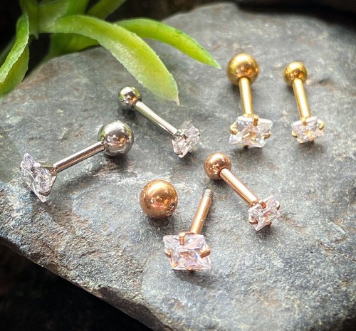 3 Stck. Quadratisch CZ Edelstein ionenplattiert Tragus Ohrstecker Helix Knorpel Ring Ohrring 16 g 1/4 Zoll - Bild 1 von 7