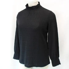 TALBOTS Plus Black Jacquard Smocked Neck Knit Blouse  TOP Blouse 2X Petite