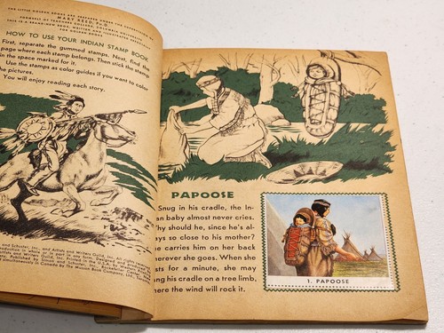 1957 Vintage INDIAN STAMPS A Little Golden Activity Book HC - Imagen 6 de 9