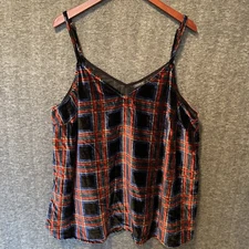 Torrid Sophie Velvet Swing Cami Tank Top 3 3X Black Red Plaid V Neck Adjustable