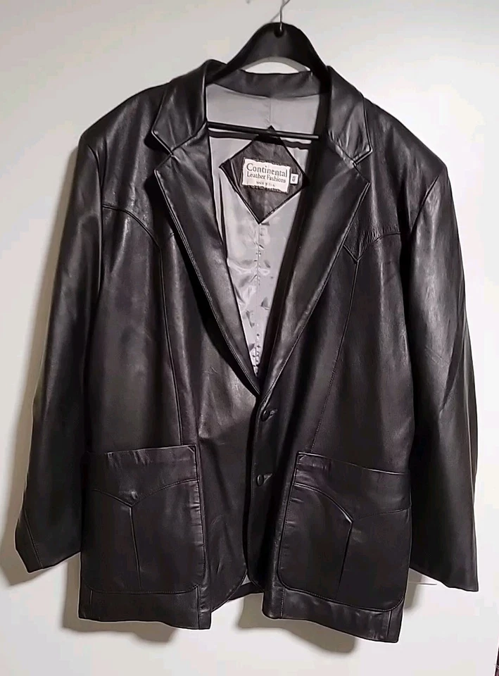  Винтажный Continental кожи моды черный Western куртка Blazer размер 48 США - Изображение 2 из 4