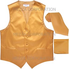 New Men's Vesuvio Napoli Tuxedo Vest Necktie Hankie set prom party Gold wedding