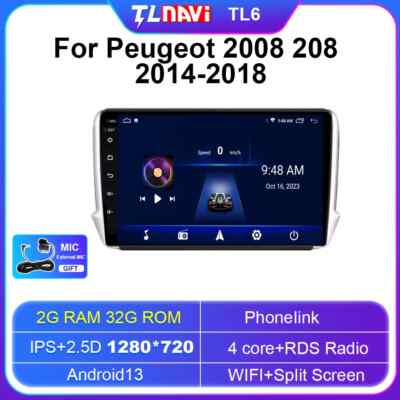 For Peugeot 2008 208 Android Car Radio Player 2014-2018 GPS Multimedia Screen 4G