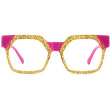Square Hexagon Acetate Glasses for Women Girls Dual Tone Plastic Frame Gold Pink