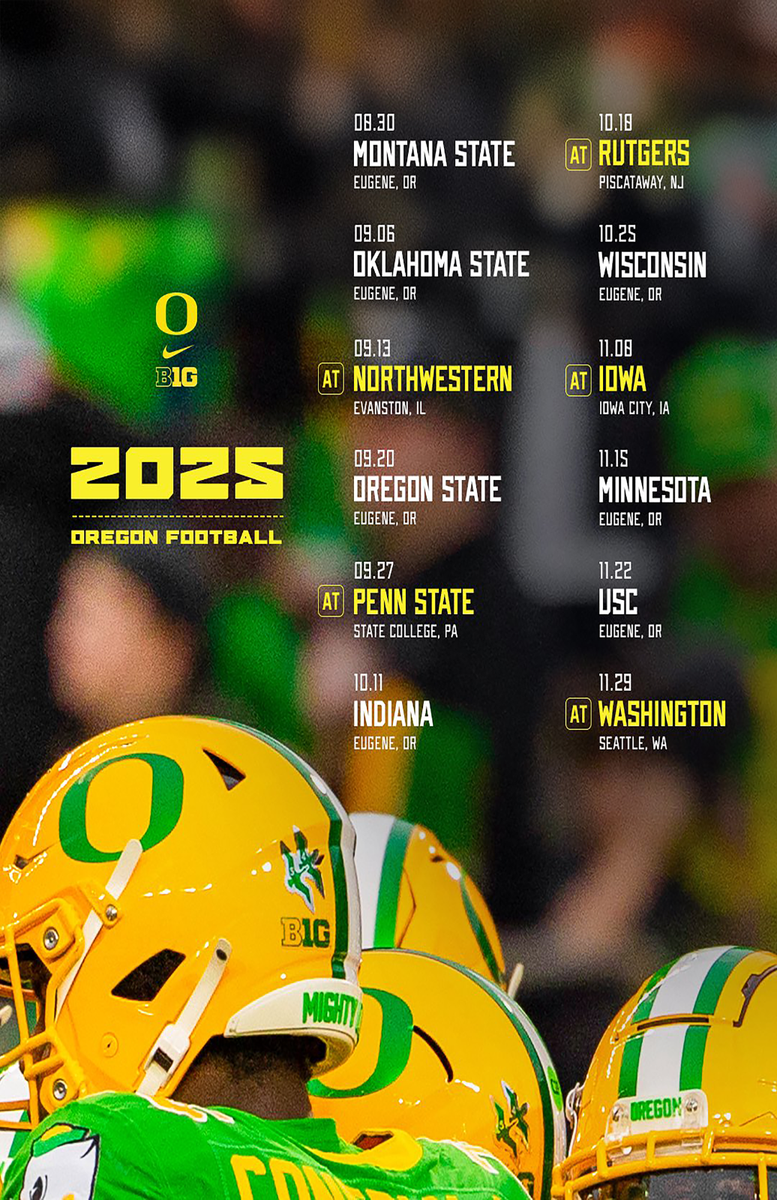 Oregon Ducks 2025 Schedule Poster 11 x 17 inches Oregon Ducks