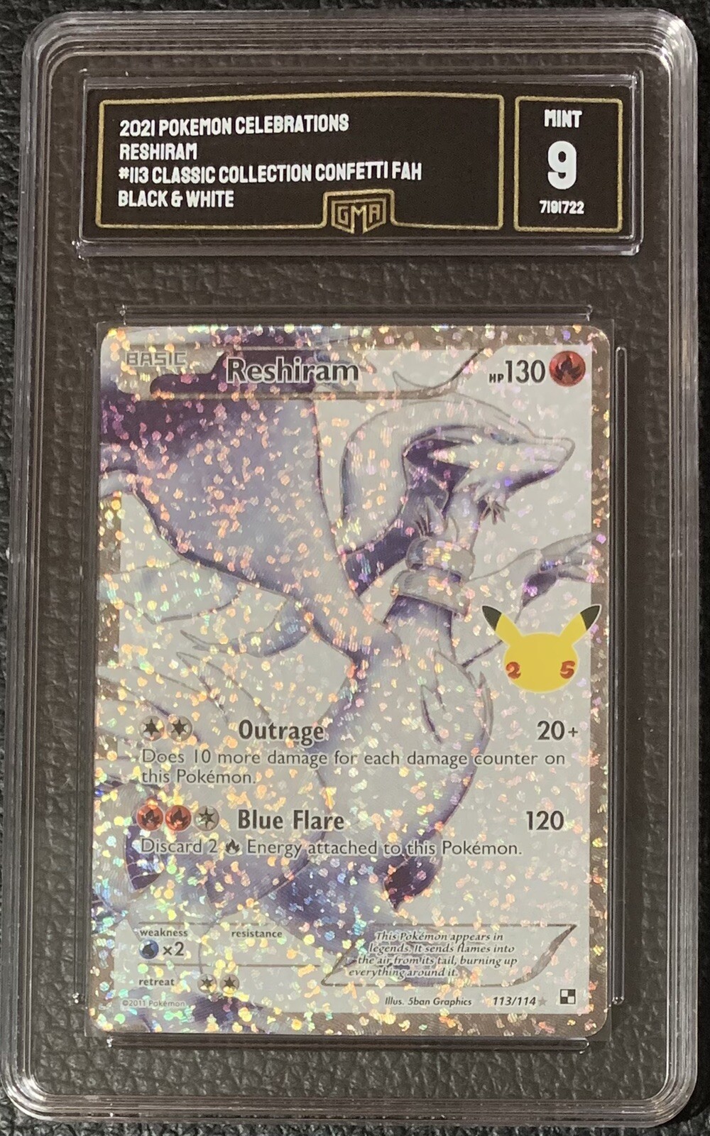 Reshiram - Pokémon Celebrations Black & White Holo Card 113/114 - GMA 9  (Mint) | eBay