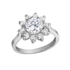 Sterling Silver CZ Stones Flower Ring w/ Round Cut Center CZ Stone