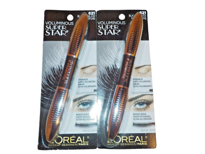 2 L'Oreal Voluminous Super Star Primer & Mascara #621 Black 0.4 oz