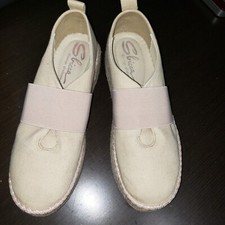 Sbricca Beige Canvas Slip On Platform Espadrilles Shoes 8,5