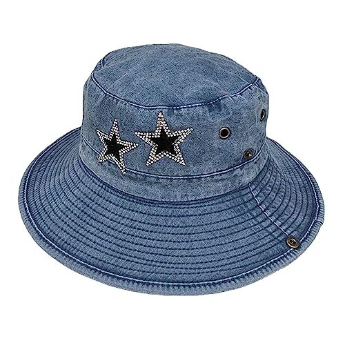 7556 Jeans Denim Cowboy Hat For Women Y2k Crystal Star Washed Bucket Jeans Denim Cowboy Hat for Women Y2k Crystal Star Washed  main image 4